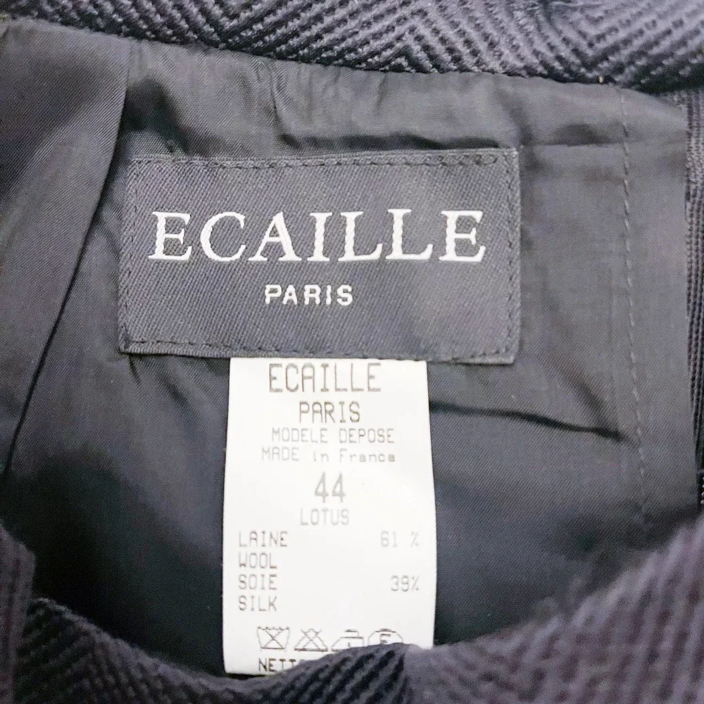 Ecaille Black Pencil Skirt Wool Silk Paris SZ44